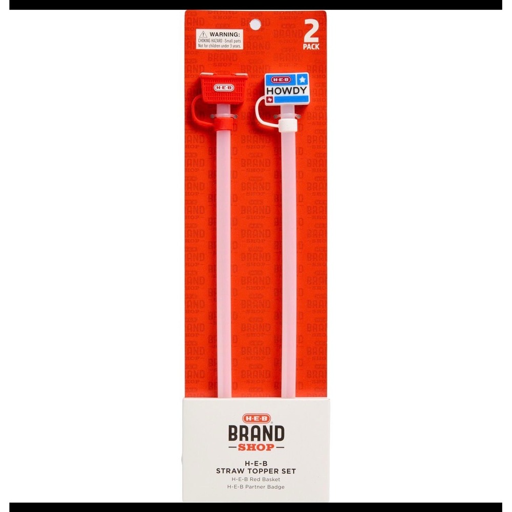 HEB Brand Shop Straw Topper Set 2 Pack Red Basket Howdy Partner Name Badge New